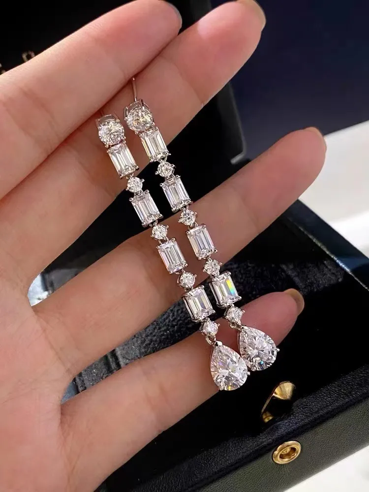 Dangle żyrandol woda upuszcza Diamond Kolczyka 925 Kolczyki z kroplami srebrnymi srebrnymi ślubnymi dla kobiet obietnica nośna biżuteria 230602