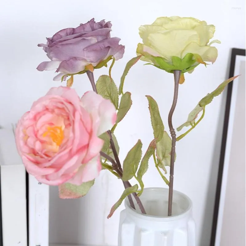Fleurs décoratives Simple Brûlé Bord Soie Rose Artificielle Pour La Saint Valentin Fête El Maison Décoration De Mariage Real Touch Faux Fleur
