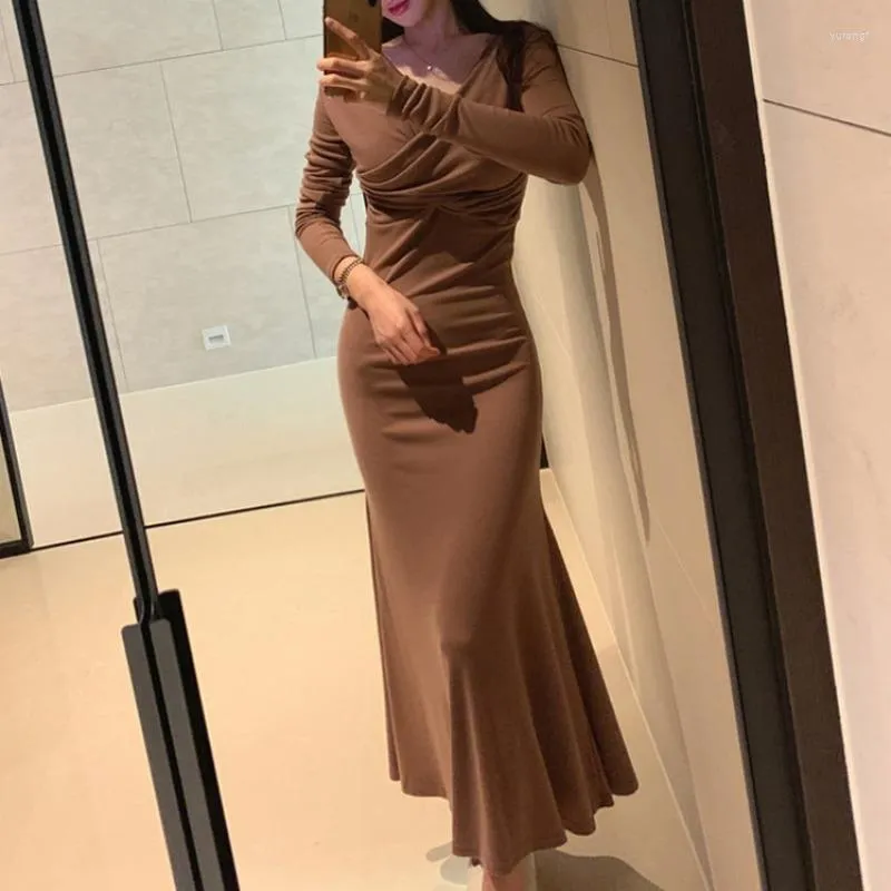 Casual Kleider Herbst Frau Sexy Kleid Bodycon Langarm Meerjungfrau Rock Vintage Kleidung für Frauen 2023 Mode Damen Kleidung