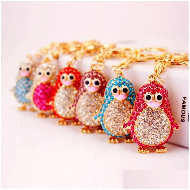 Porte-clés Colorf Mignon Sac Porte-clés Strass Animal Pingouin Pendentif Accessoires De Voiture Chaînes Ton Or Homard Fermoir Anneau Titulaire Drop Dhjsb