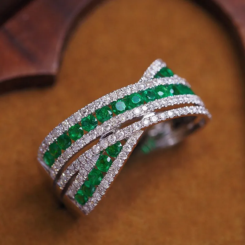 Anel de diamante esmeralda cruzado 100% prata esterlina 925 real para festa aliança de casamento anéis para mulheres homens noivado joias presente