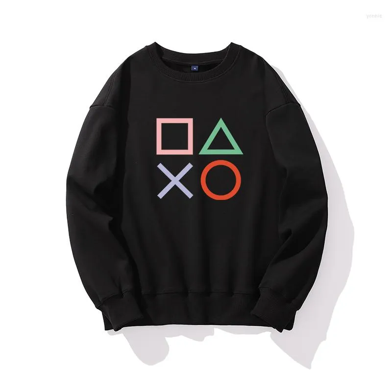 Men's Hoodies PS4 Game Button Men's Fleece Crewneck Sweatshirt Warm Solid Color Thicken Underwear Winter Pullover Tops Shirts No Hood