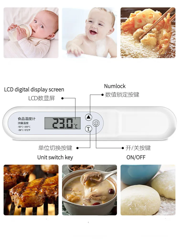 Thermomètres de Cuisine Alimentaire Huile Chaude Cuisson et Biberons Thermomètre à Sonde Pliable