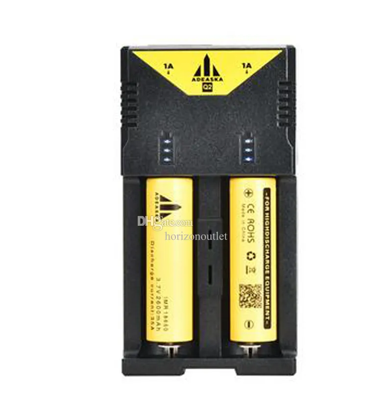 100 % Original ADEASKA Q2 3A Intelligentes Universal-Smart-Batterieladegerät Lithiumbatterien Dual 2-Slot-Ladegeräte für IMR Li-Ion Ni-MH Ni-Cd 18650 18350 14650 14500