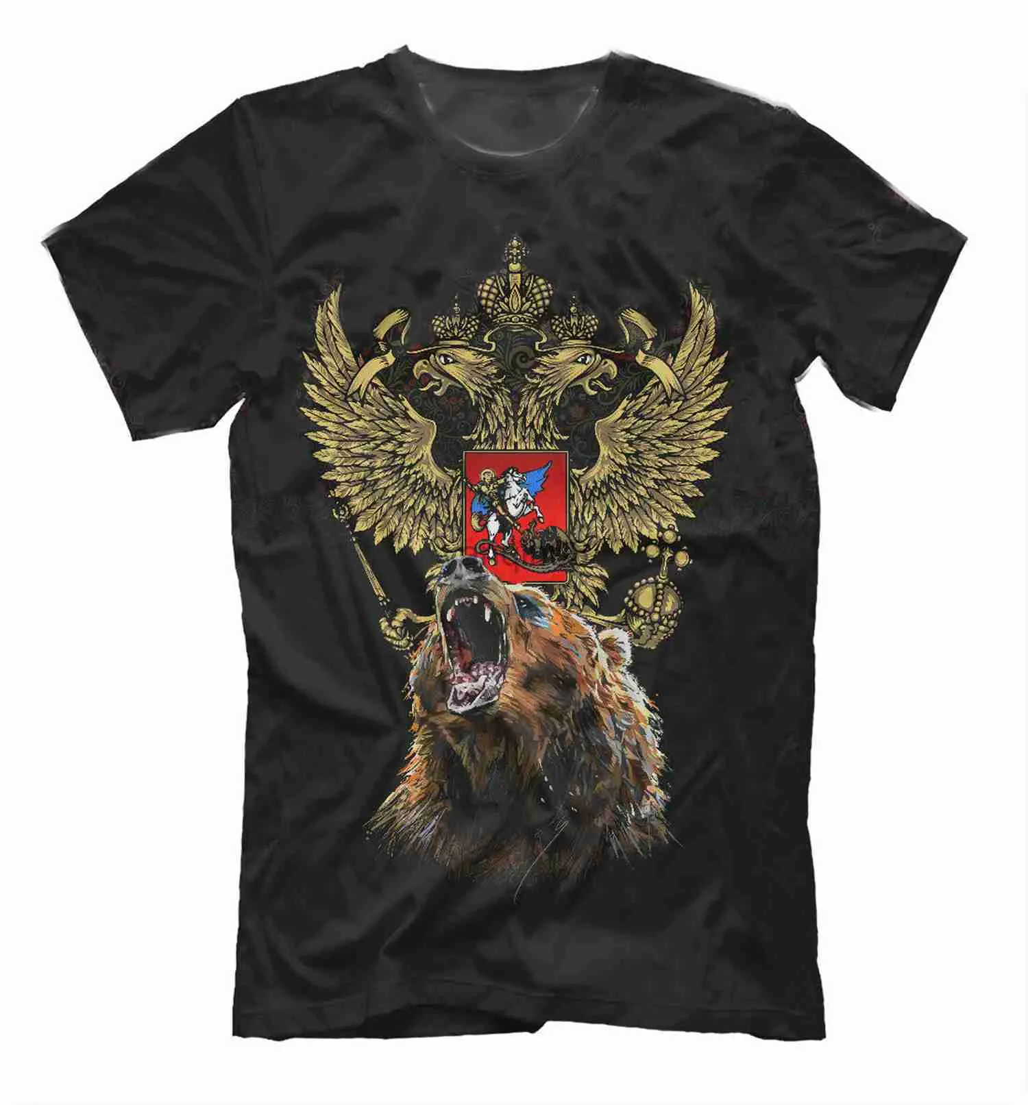 Men's T-Shirts Russia Bear Russian Symbol Double Headed Eagle Coat of Arms T-Shirt. Summer Cotton Short Sleeve O-Neck Mens T Shirt New S-3XL J230602