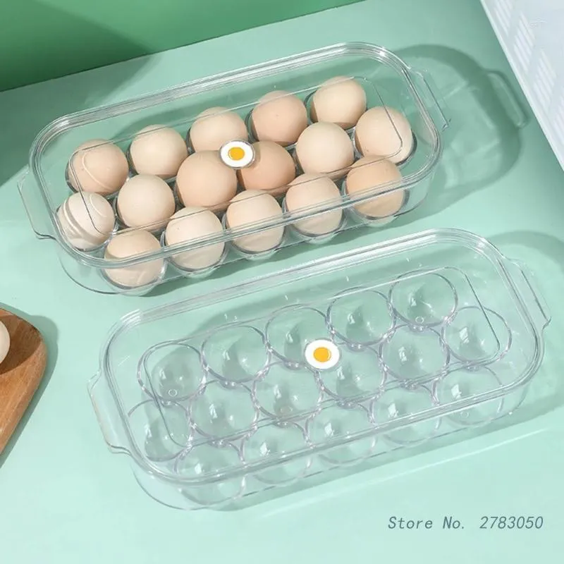 Lagringsflaskor 16 GRID EGG BOX TRAY MED LID Kök Kylskåp Transparent Drop Rack Boxes Organizer