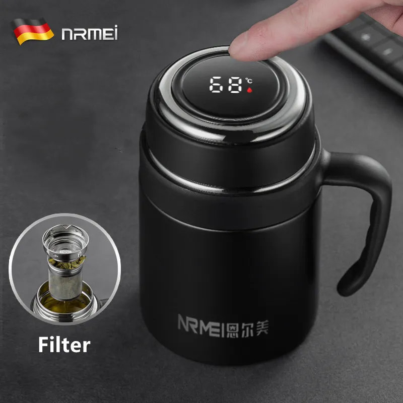 Vattenflaskor 500/650 ml Thermos kaffemugg Digital termisk flaska Isolerad Vakuum Tea Cup Filterhandtag Rostfritt stål Hemmakontor 230601