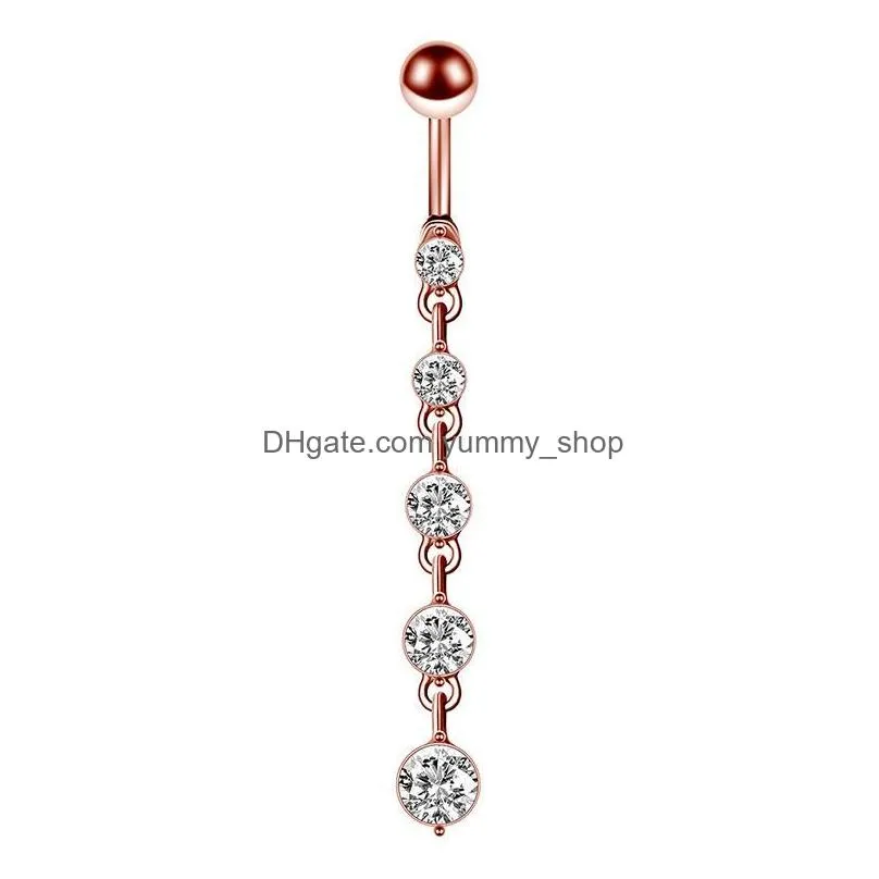 Navel Bell Button Rings Fashion Long Stainless Steel Zircon Drop Body Piercing Dangle Belly Bar Barbell Delivery Jewelry Dhjh1