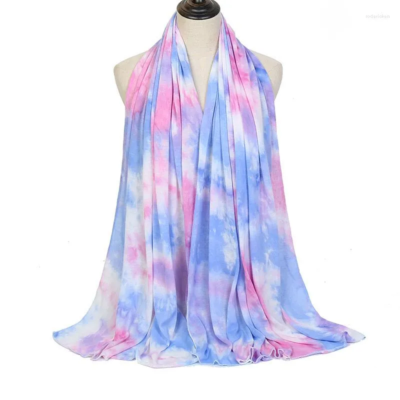 Ethnic Clothing Modal Tie Dye Printed Scarf Hijab Islamic Stretchy Headscarf Shawl For Muslim Women Breathable Jersey Hijabs Head Wrap