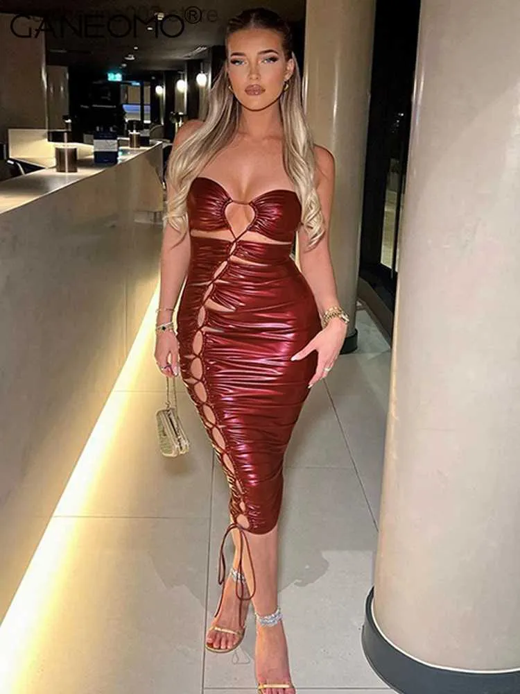 Party Dresses Bandage Cut Out Backless Midi Strapless Dress Women 2023 Summer Sexy Evening Party Bodycon Prom Dresses Elegant Night Clothes T230602