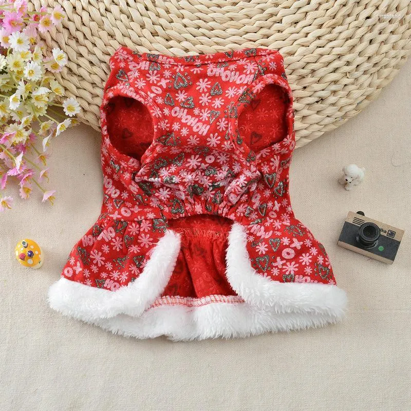 Dog Apparel 2023 Christmas Costume Dress Puppy Warm Fleece Skirt Clothes Autumn And Winter Pet Red Fancy
