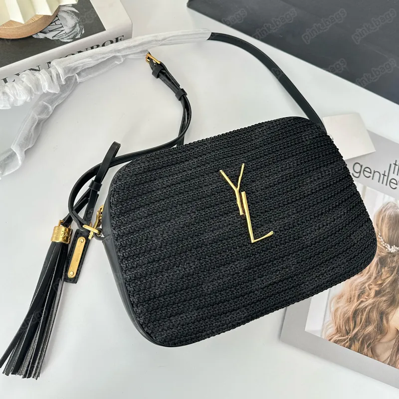 Projektant Tassel Lou Camera Bag Słomka Raffii dla kobiet na plaży Crossbody Crossbody trawa trawa bombag damskie torebki portfel 2306022BF