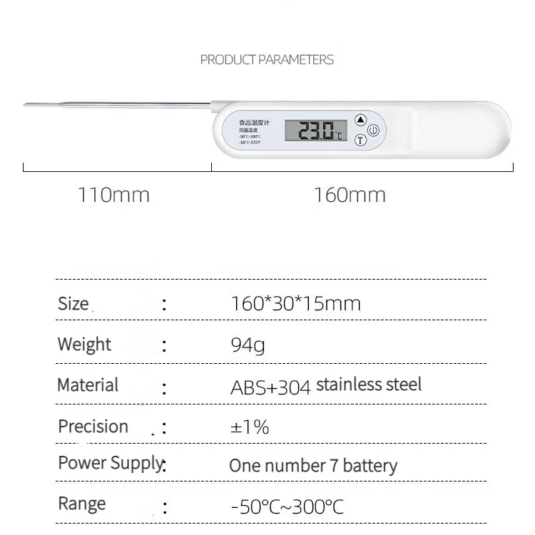 Thermomètre de Cuisine Alimentaire Huile Chaude Cuisson et Biberons Thermomètres à Sonde Pliante