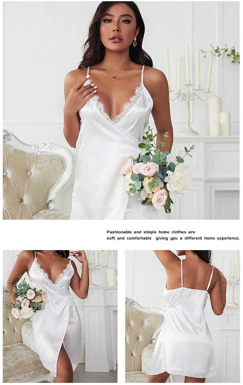 Romantic Satin Night Satin Slip Dress With V Neck And Split Hem Solid White  Color By Jxgarb From Sts_019, $10.31