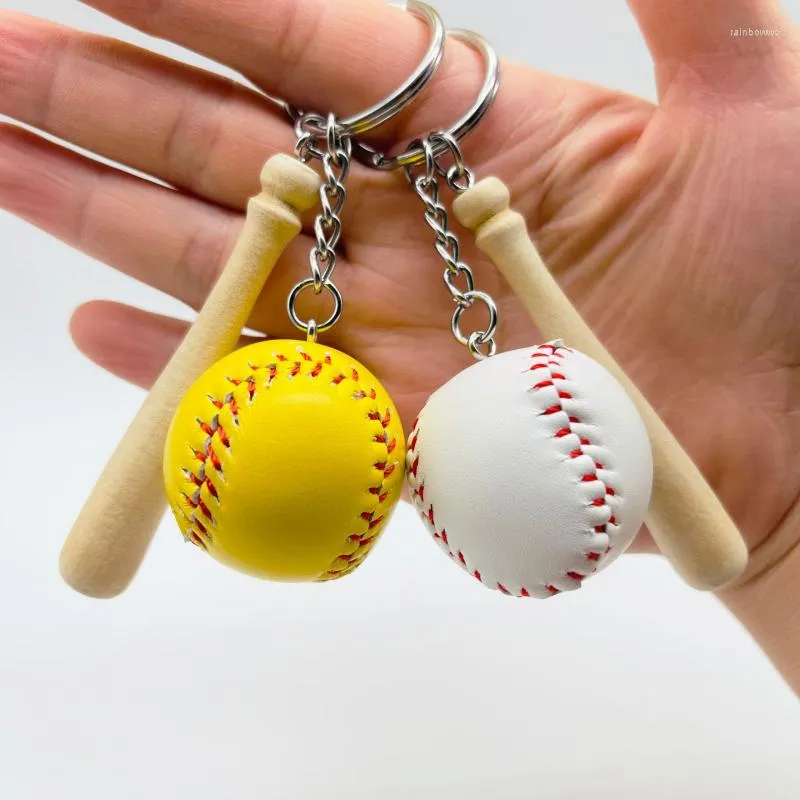 Keychains Mini Baseball Wooden Bat Rod And Ball Keychain Sports Fans Pendant For Bag Car Key Chain Ring Gift