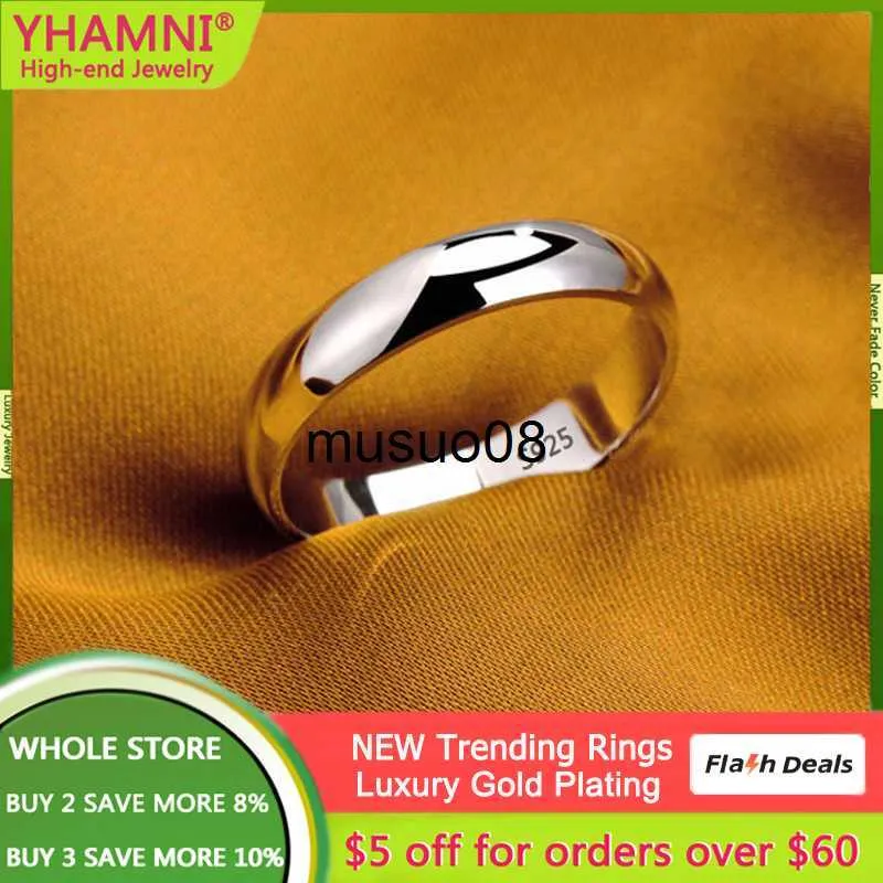 밴드 링 S925 스탬프 화이트 골드 컬러 티베트은 반지 단순한 4mm 스탠리스 스틸 반지를위한 여성 커플 선물 보석 액세서리 J230602