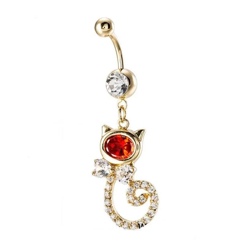 Ombligo Campana Anillos Moda Sexy Gato Cristal Personalidad Vientre Piercing Zircon Regalo Joyería del cuerpo Entrega de la gota Dhdni