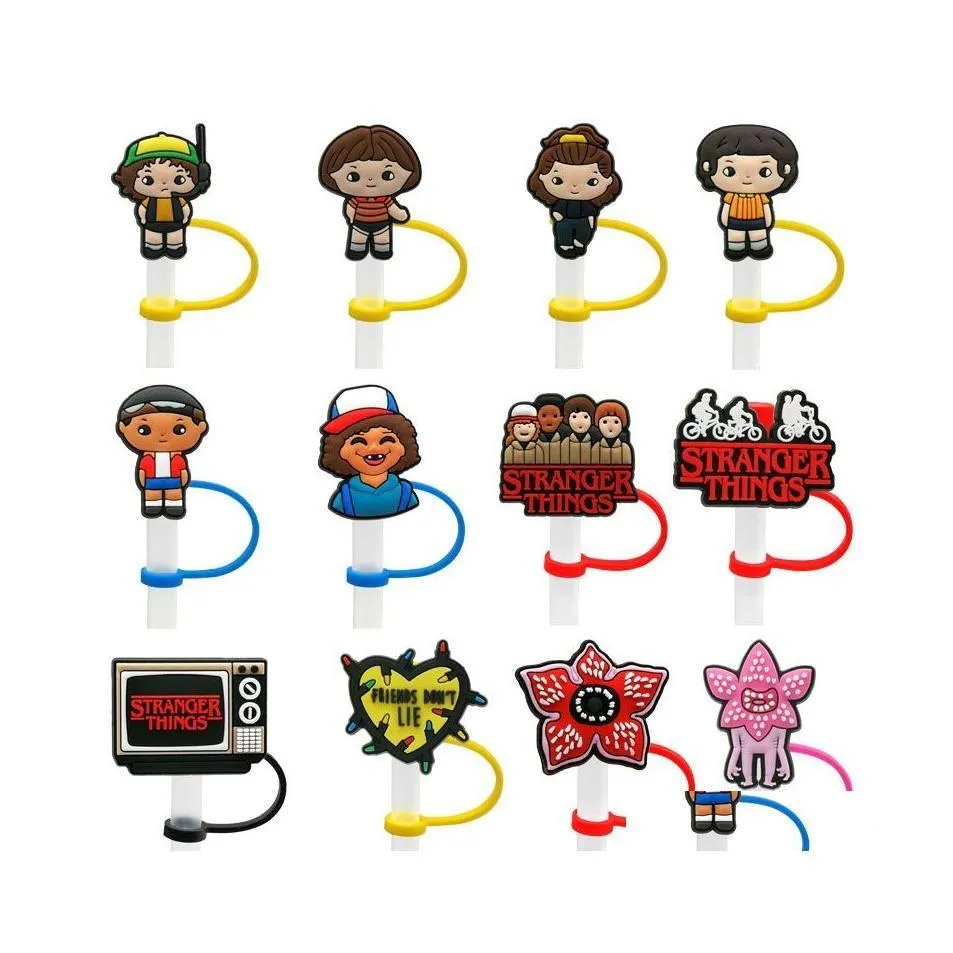 마시는 빨대를 마시는 Sts Custom Stranger Things St Topper Sile Mold Er Fashion Charms 재사용 가능한 스플래시 방향 먼지 플러그 장식 8mm 홈 DHHCT