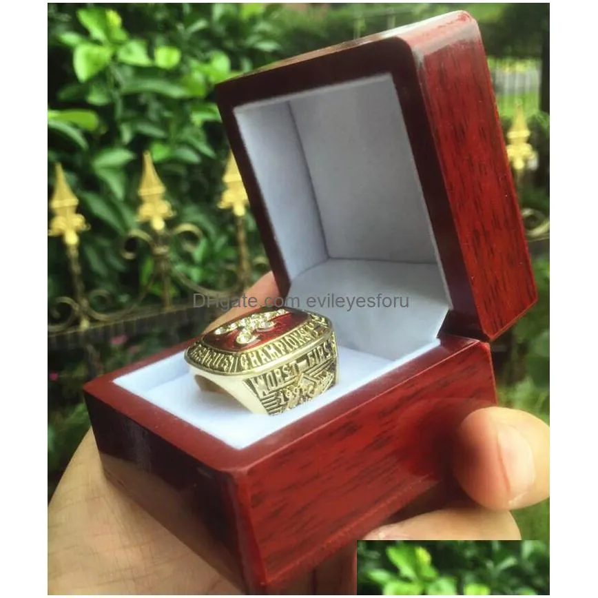 6pcs world series baseball team championship ring with wooden display box souvenir men fan gift 2019 wholesale drop shipping