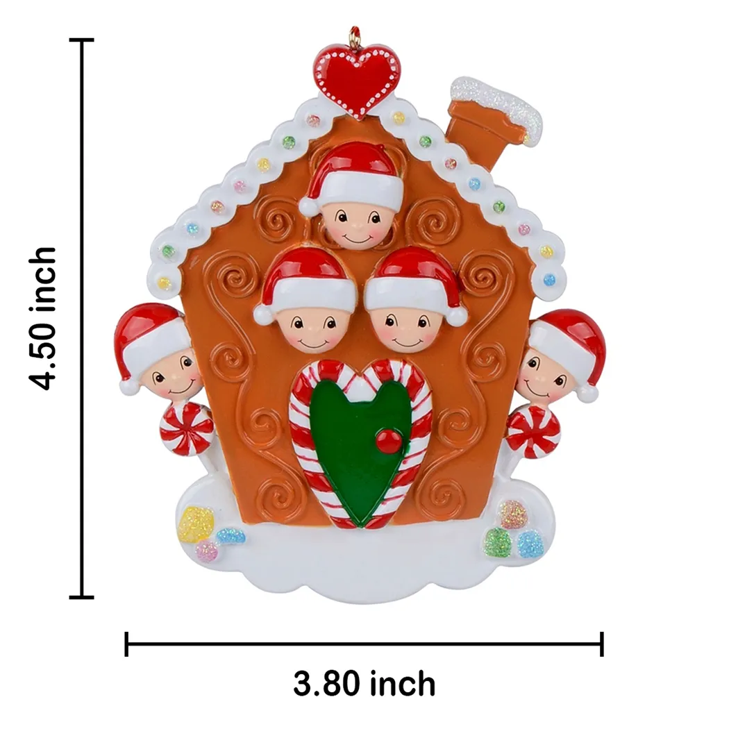 Wholesale Resin Maxora Gingerbread House Family of 2 3 4 5 6 7 8 Personalized Ornament For Christmas, New Year Decoration, Gift, Keepsakes