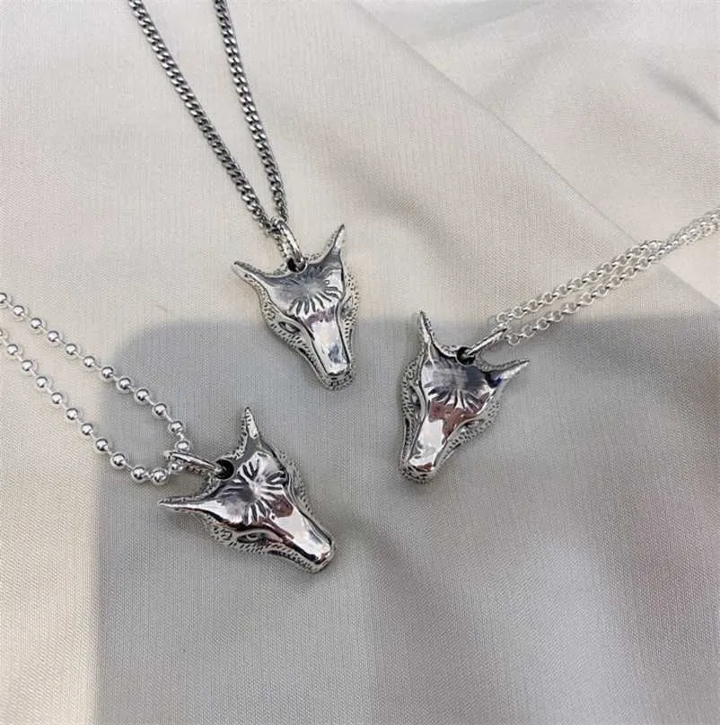 designer jewelry bracelet necklace ring high quality 925 Sterling domineering wolf head men's pendant clavicle chain