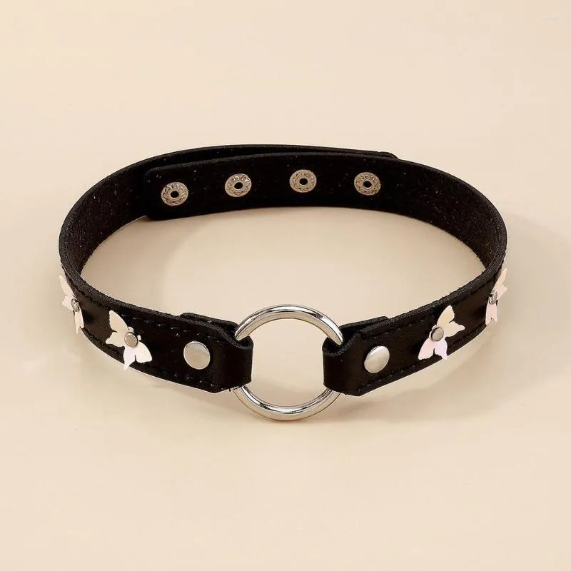 Choker vintage cosplay svart pu läderfjäril för kvinnor punk gotiska hals smycken kort halsband krage vridmaskiner