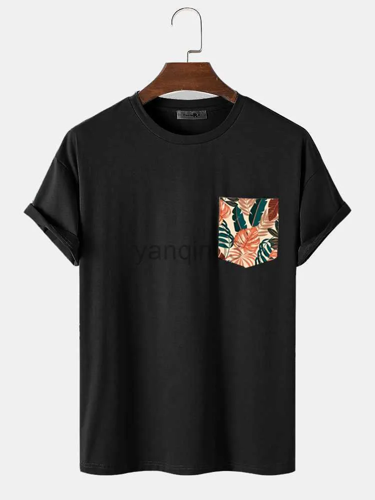 Herr t-shirts charmkpr stilfulla herr tropiska blad bröstficka tryck camiseta casual streetwear manlig het försäljning kort ärm t-shirts s-2xl j230602