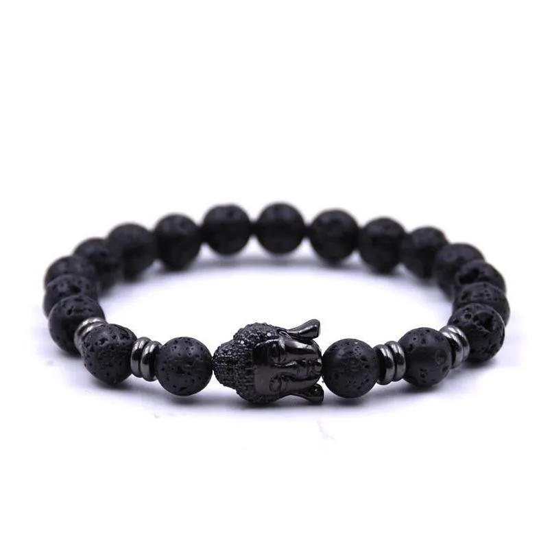 Beaded Wholesale Handmade Diffuser Natural Stone Bracelets Women Jewelry Charms Volcanic Rock Buddha Head Beads For Men Drop Delivery Dhj5N