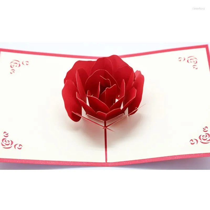 Gratulationskort 1 st Rose Flower 3D upp med kuvert Mariage Wedding Invitation Valentines Day Presentkort Valentine