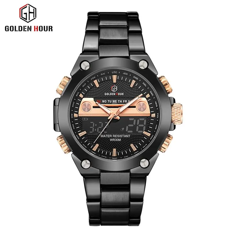 Reloj Hombre GOLDENHOUR Orologio da uomo al quarzo sportivo Top Brand Orologi da uomo digitali Orologi da polso da uomo impermeabili 2019Relogio Masculino2706