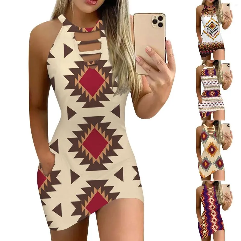 Casual Dresses Summer Dress Kvinnor Fashionabla tryckt mönster Skinvänlig påse skinkan försäljning damer 2023 Vestidos