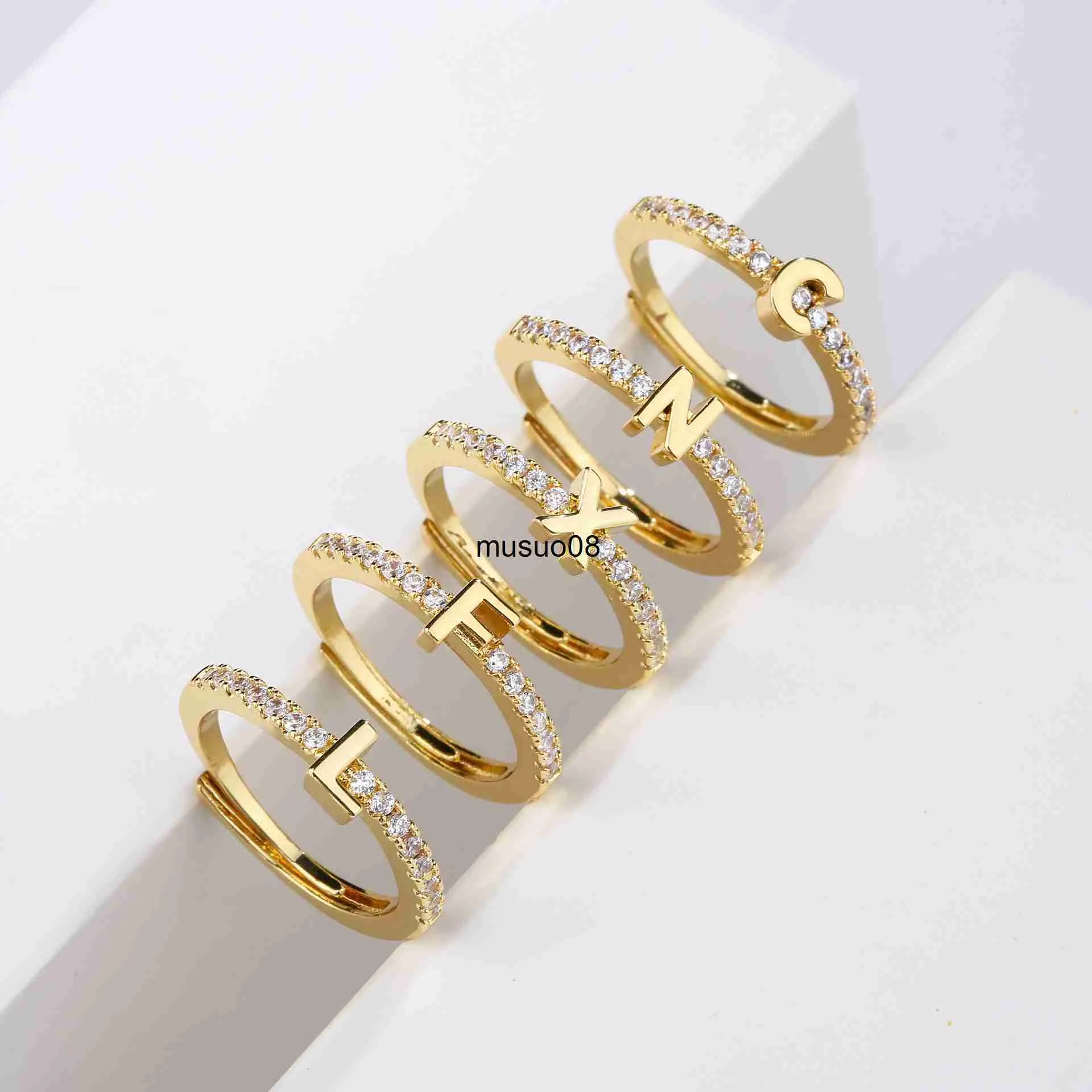 Band Rings BenS Initials Letter Ring White zircon Classic 26 letter rings for women Opening Finger Ring For girls New Year Gift Wholesale J230602