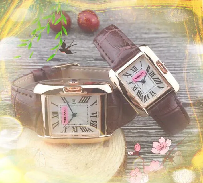 Lujo cuadrado romano tanque dial cuarzo relojes hombres 31 mm y mujeres 25 mm parejas cuero banda reloj negocios damas elegante orologio di lusso regalos reloj de pulsera