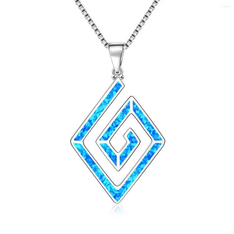 Pendant Necklaces Fire Blue Opal Big Square Necklace Pendants Fashion Jewelry For Women Girls Drop