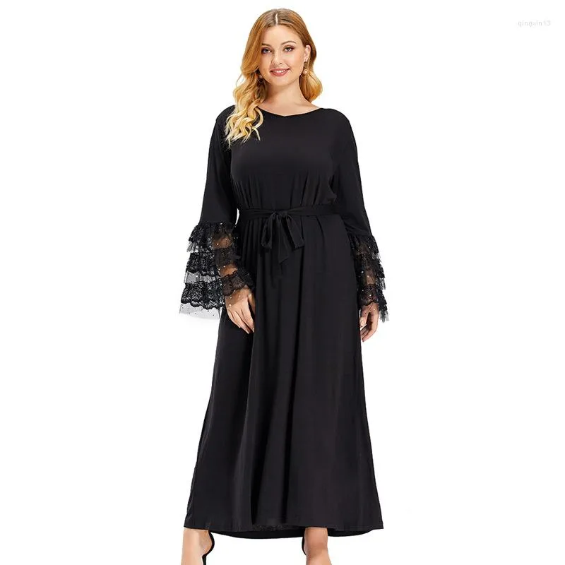 Ethnic Clothing Cotton Woman Abaya Muslim Casual Black Dress Patchwork Women Long Sleeve For Dubai Prayer