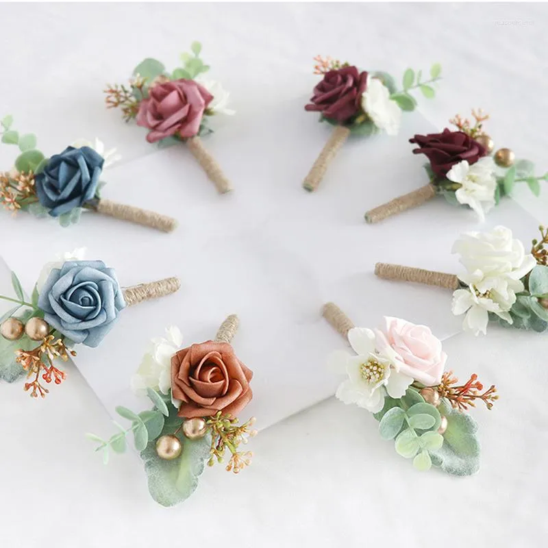 Dekorative Blumen Rose Corsage Hochzeit Braut Brosche Künstliche Bräutigam Pins Blume Seide Kamelie Boutonniere