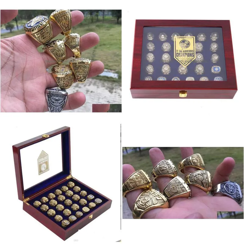 27pcs ny world series baseball champions championship ring set with wooden display box men fan brithday gift wholesale drop shipping