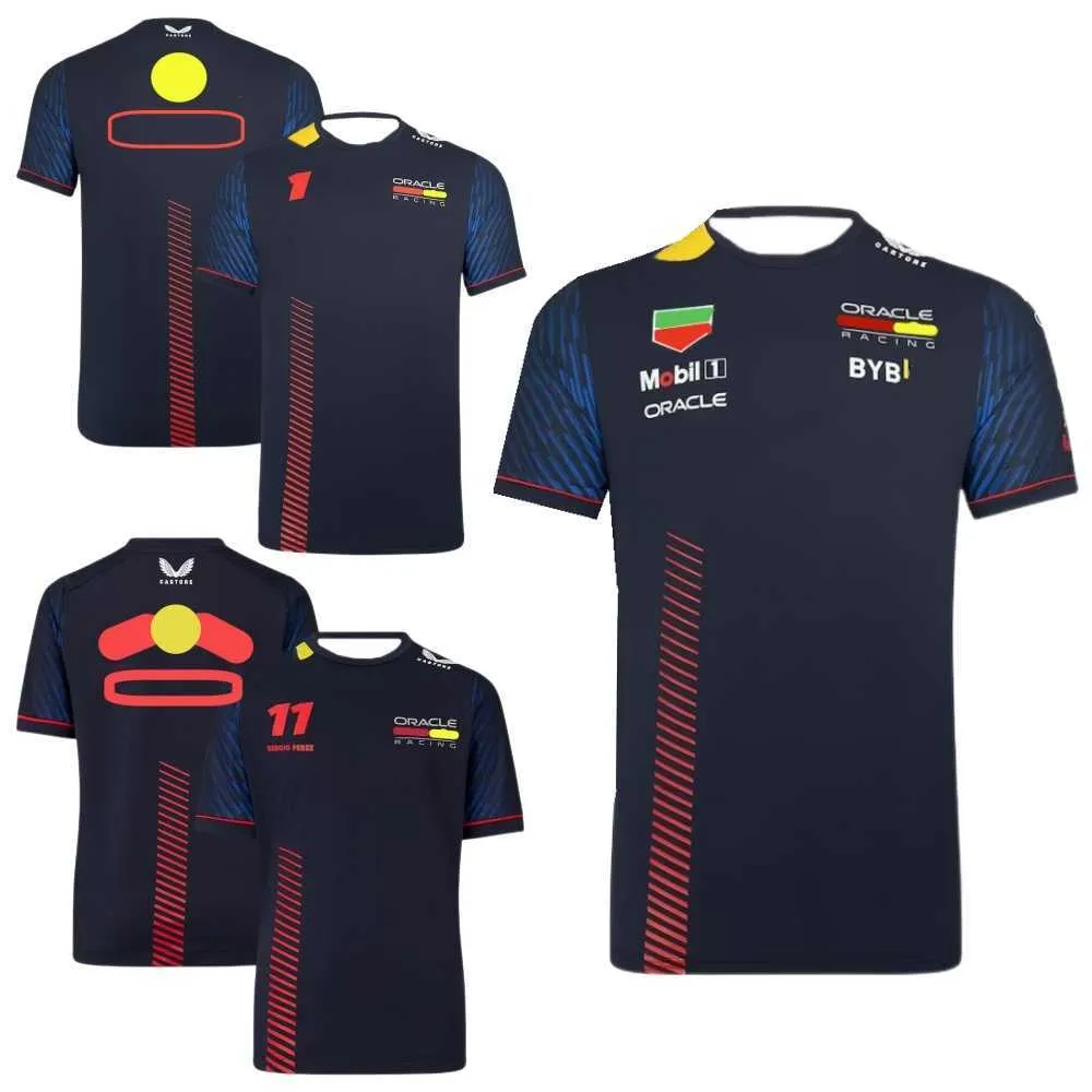 2023 여름 남자 짧은 슬리브 티셔츠 티셔츠 F1 레이싱 팀 Oracle Red Color Bull Sergio Perez 유니폼 팬 부품 Formula One Suit C7JF