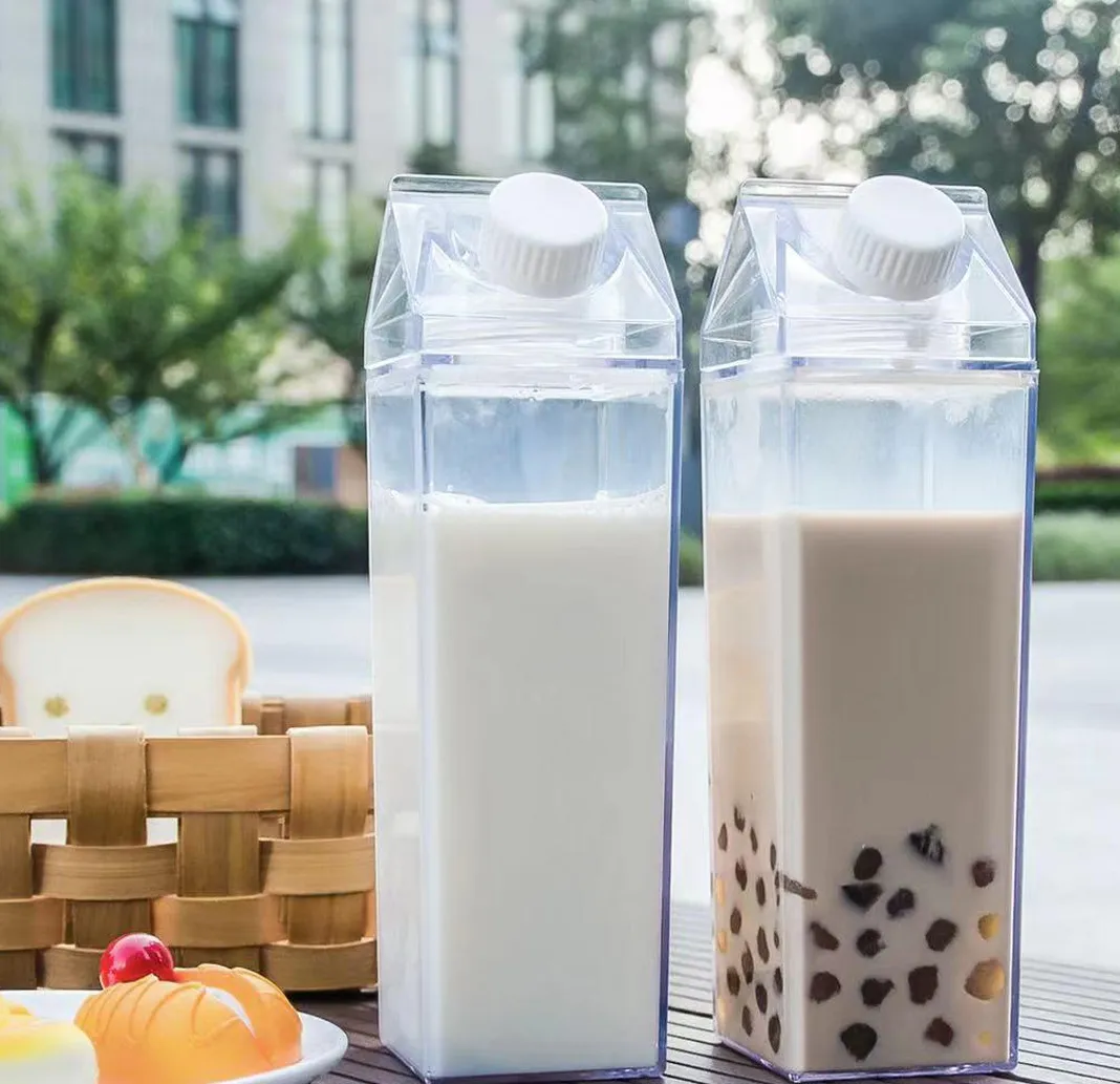 500ml/1000ml süt karton su şişesi Şeffaf Plastik Taşınabilir Temiz Kutu Suyu Çay Sütü Şişeler İçme Bardağı BPA ÜCRETSİZ