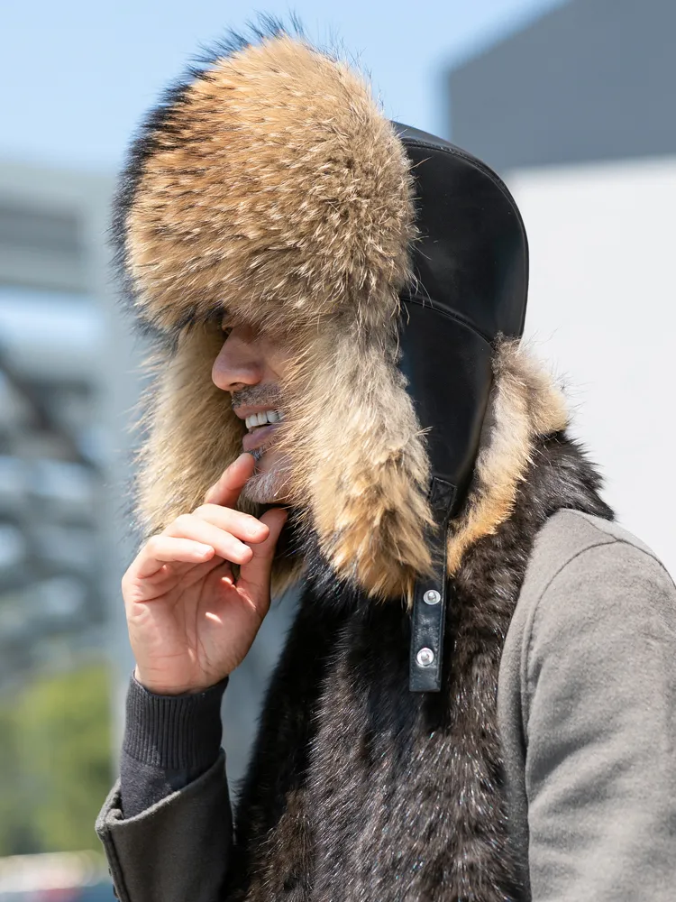 Mens Real Fox Fur Hat Real Leather Hat Russian... From  display picture 1