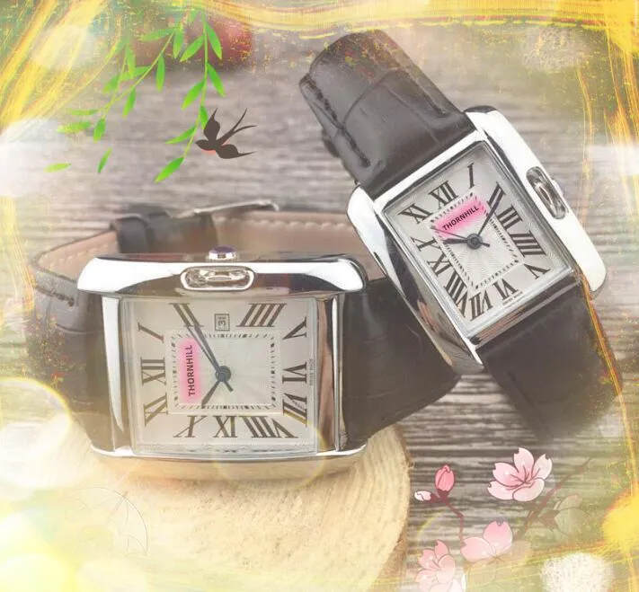 Роскошные квадратные римские танк Quartz Watches Men 31 мм и женщины 25 мм пары красочные кожаные часы Business Super Ladies Элегантные Noble Watch Elogio Masculino