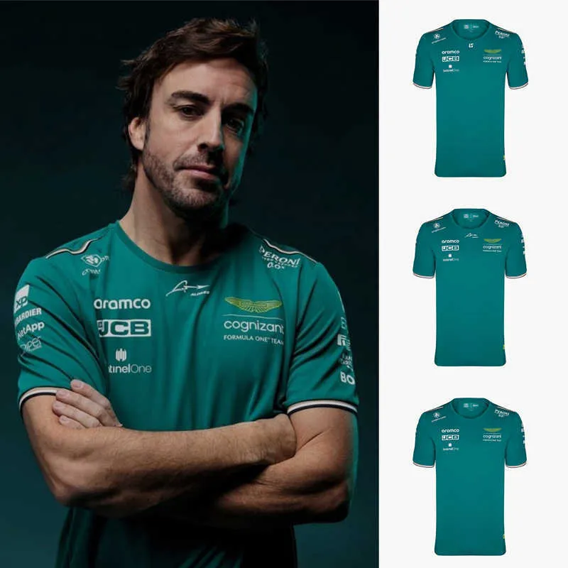 2023 Sommar Kortärmad T-shirt herr T-shirts F1 Racing Team Hot Camiseta Aston Martin Män Spansk förare Fernando Alonso 14 Stroll 18 Oversized Ed7r