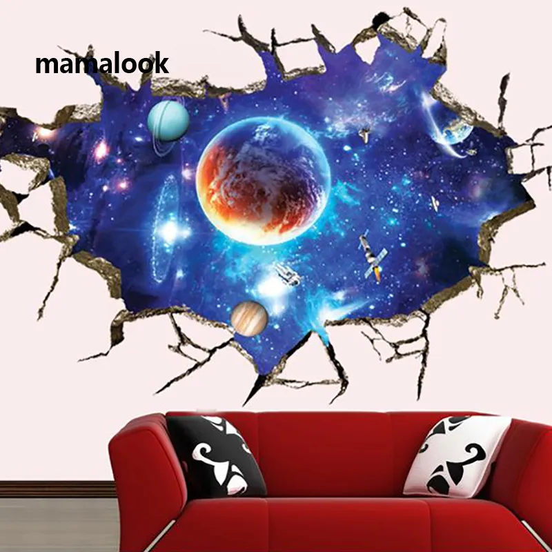 ثلاثية الأبعاد الكونية الفضاء كوكب ملصقات جدار مكسورة لأطفال غرفة نوم غرفة نوم ديكور ديكور شارات الجداريات