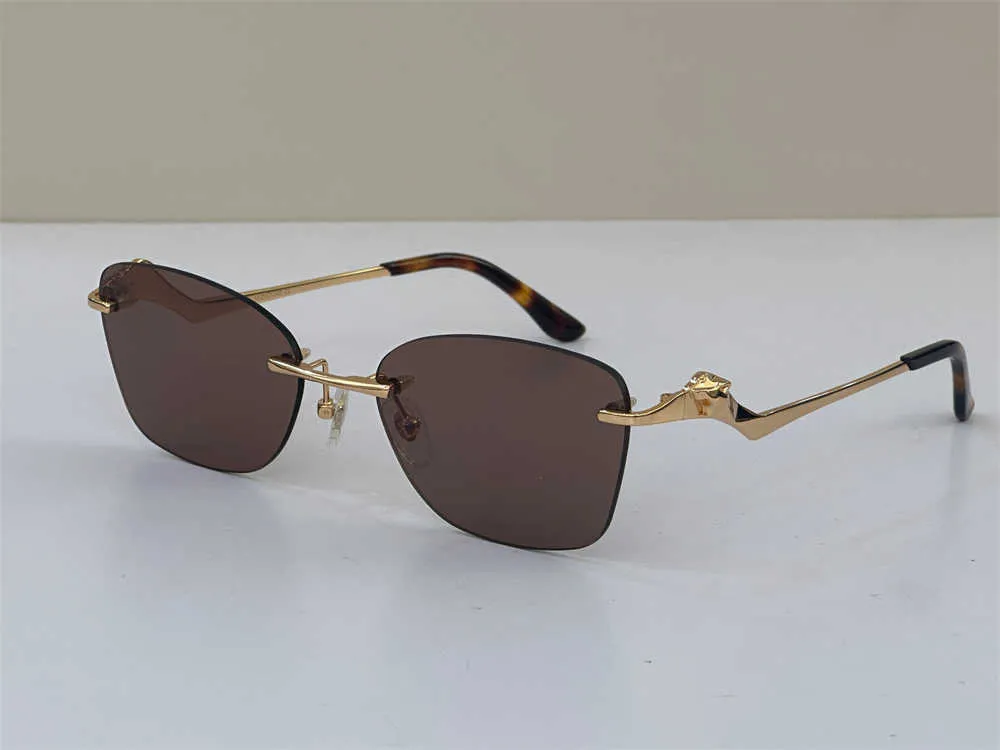 Brand Designer Cat Eye Women Sunglasses Gold Rimless Woman Luxury