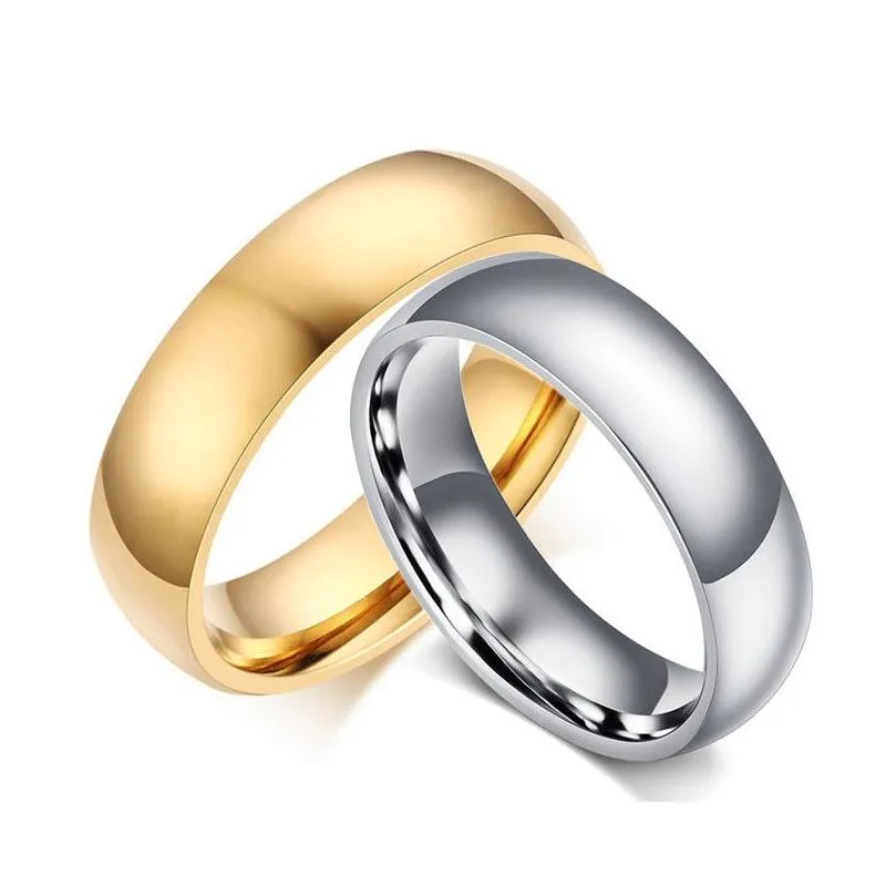 Band Rings Sier Color And Gold Vintage Wedding Ring For Lover 6Mm Stainless Steel Smooth Promise Jewelry Drop Delivery Dhlqx