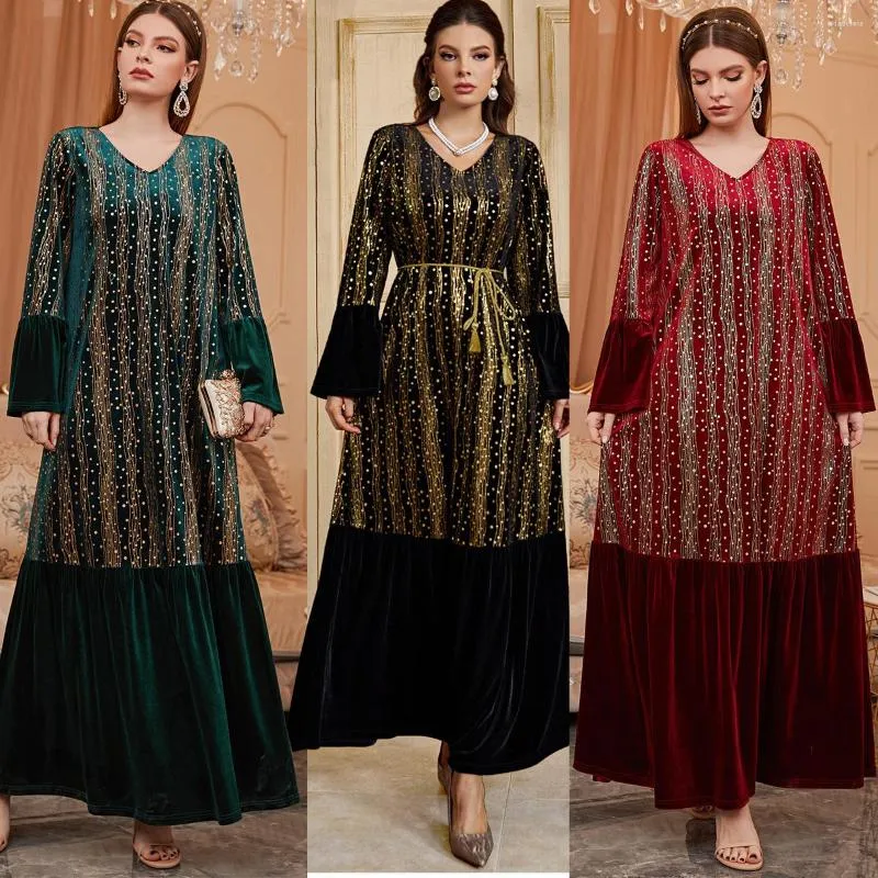 Abiti casual Moda Abito in velluto musulmano Dubai Abaya Donna Ricamo abbronzante Caftano marocchino Abiti Maxi Long Party 2023