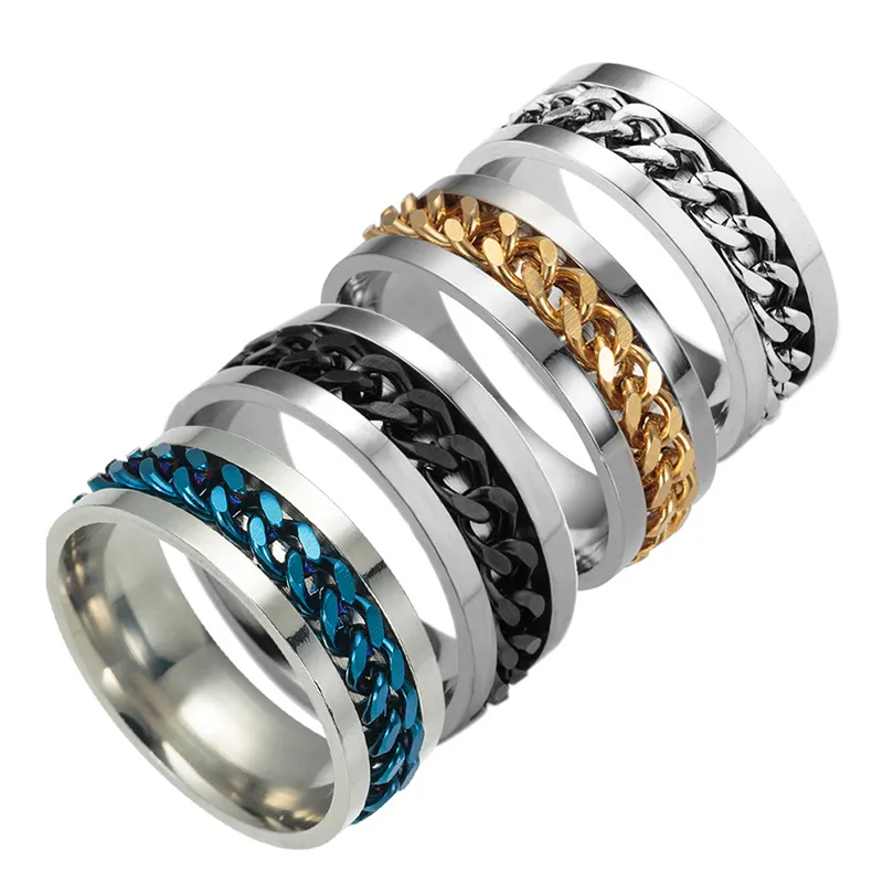 Stainless Steel Band Rings Chain Rotatable Designer Ring Men's Ring