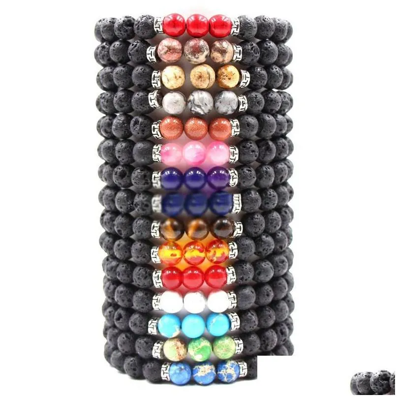 Urok Bracelets 8 mm Naturalne lawowe kamienne koraliki z kamienie