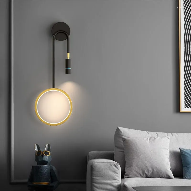 Wandlampen Homhi Black Gold Ring Spotlight LED Lamp Golden Modern Retro Simple Nachtkastje Gepersonaliseerde Slaapkamer HWL-510