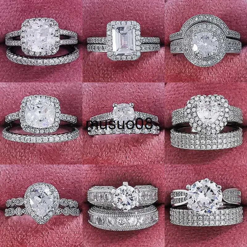 Band Ringen 2023 Nieuwe Luxe Zilveren Kleur Luxe Grote Trouwringen Set voor Bruids Vrouwen Verloving Vinger Feestcadeau Designer Sieraden R4428 J230602